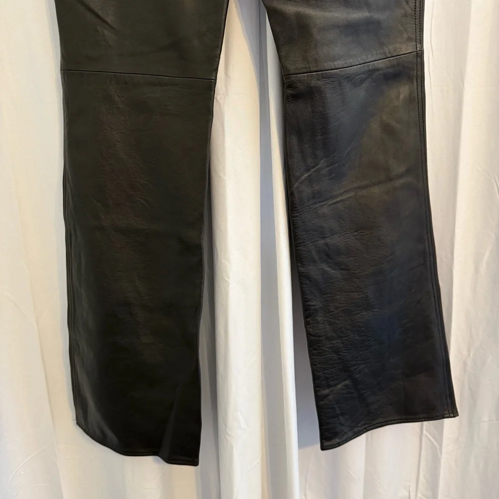 Tannery West Black Genuine Leather High Rise Flare Pants 34” Inseam Size 12 - Picture 9 of 12